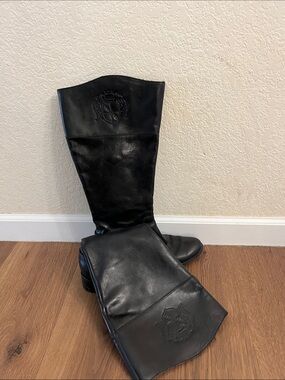 Franco Sarto Black Embossed Leather Over-the-Knee Boots